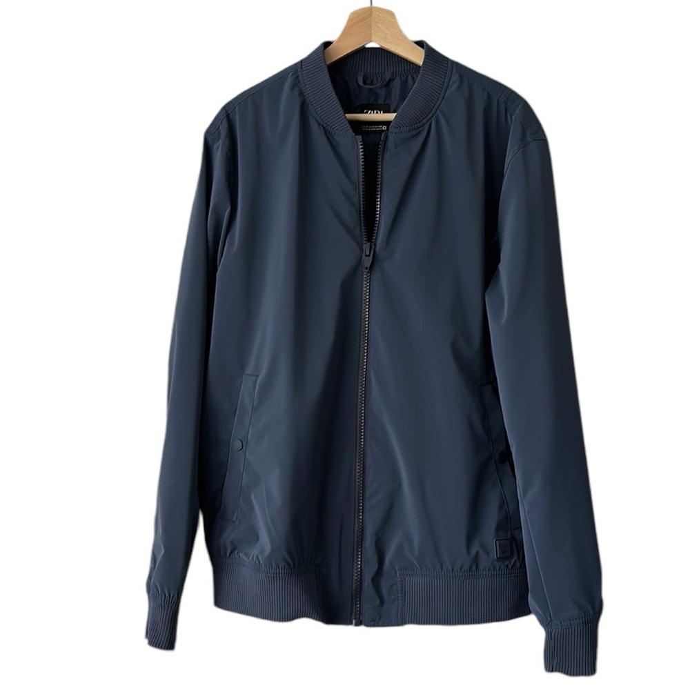 Zara NWOT mens mid blue bomber, flying, varsity jacket size XL